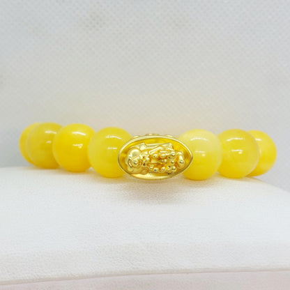 Natural Yellow Jade Bracelet with Money Bag Pixiu in 12mm Stones