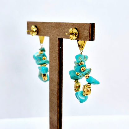 Natural Turquoise Dangle Earrings in Gold Plated Stainless Steel