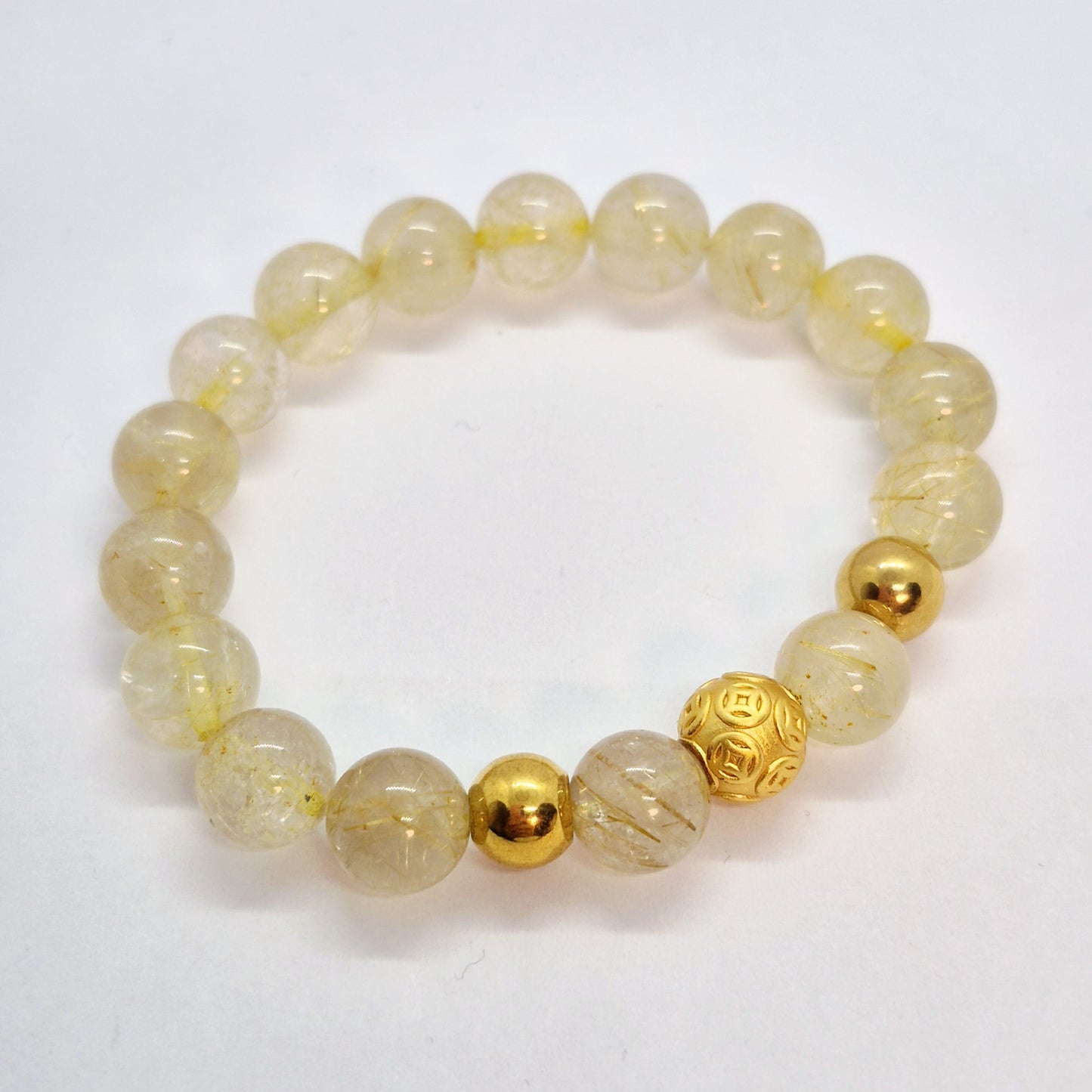 Natural Rutilated Quartz Set in 10mm Stones with Stainless Steel Gold Plated