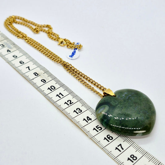 Natural Aventurine Big Heart Pendant with Stainless Steel Chain Necklace