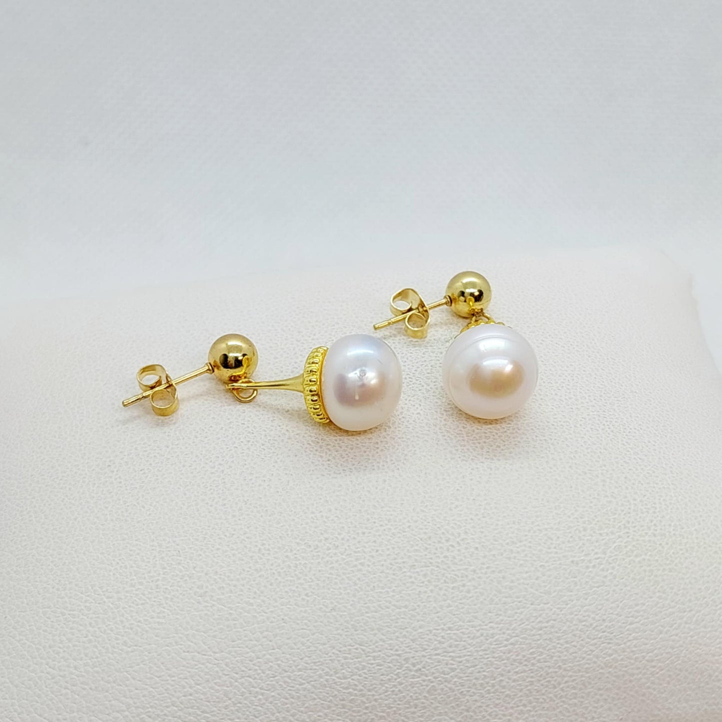 Natural Freshwater Pearl Dangle Stud Earrings in Gold Plated Stainless Steel