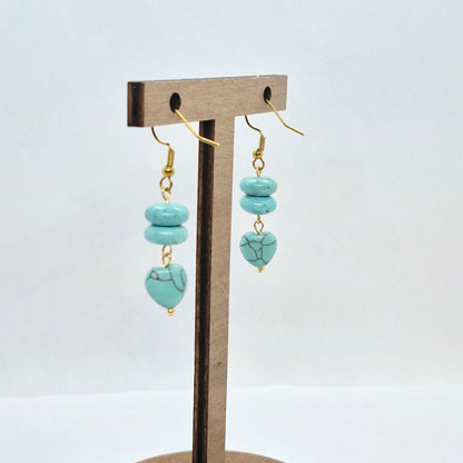 Natural Turquoise Heart Dangle Earrings in Stainless Steel Gold Plated