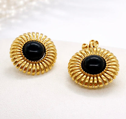 Natural Obsidian Earrings in Gold Plated Stainless Steel