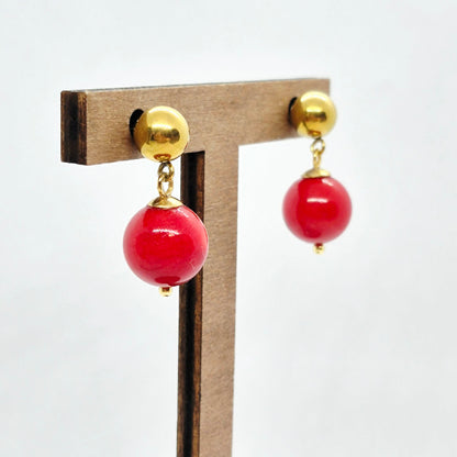 Natural Coral Dyed Red Set in 12mm Stones and Gold Plated Stainless Steel with Chain Necklace