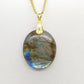 Natural Labradorite Stone Pendant with Gold Plated Stainless Steel Chain Necklace