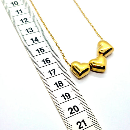 Trio of Hearts Necklace in Gold Platted Stainless Steel