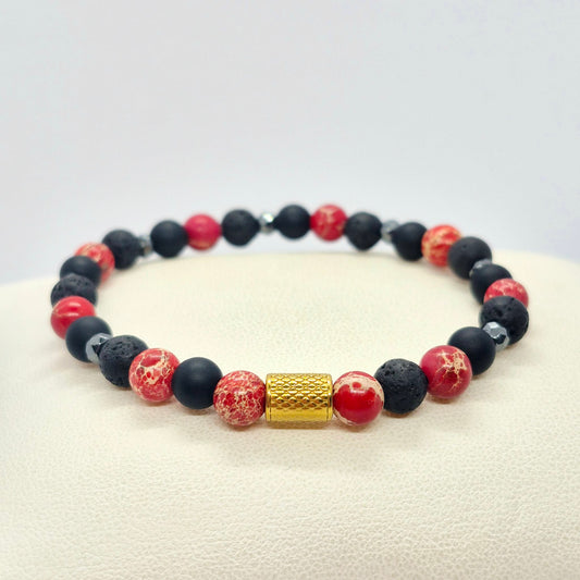 Natural Onyx, Hematite, Lava and Red Jasper Bracelet in 6mm Stones