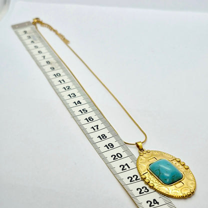 Natural Turquoise Pendant with Gold Plated Stainless Steel Chain Necklace