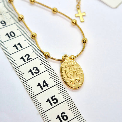 Holy Virgin Mary Pendant in Gold Plated Stainless Steel with Chain Necklace