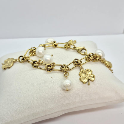 Natural Stone Bracelet with Pearls 11mm Stones