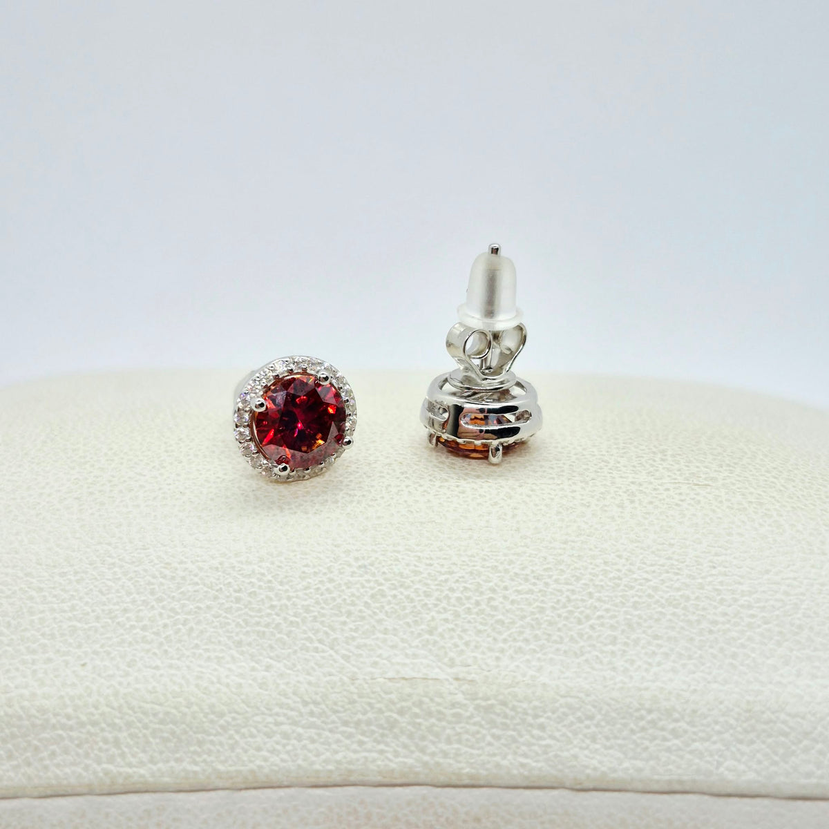 Red Moissanite 1ct Earrings in Sterling Silver