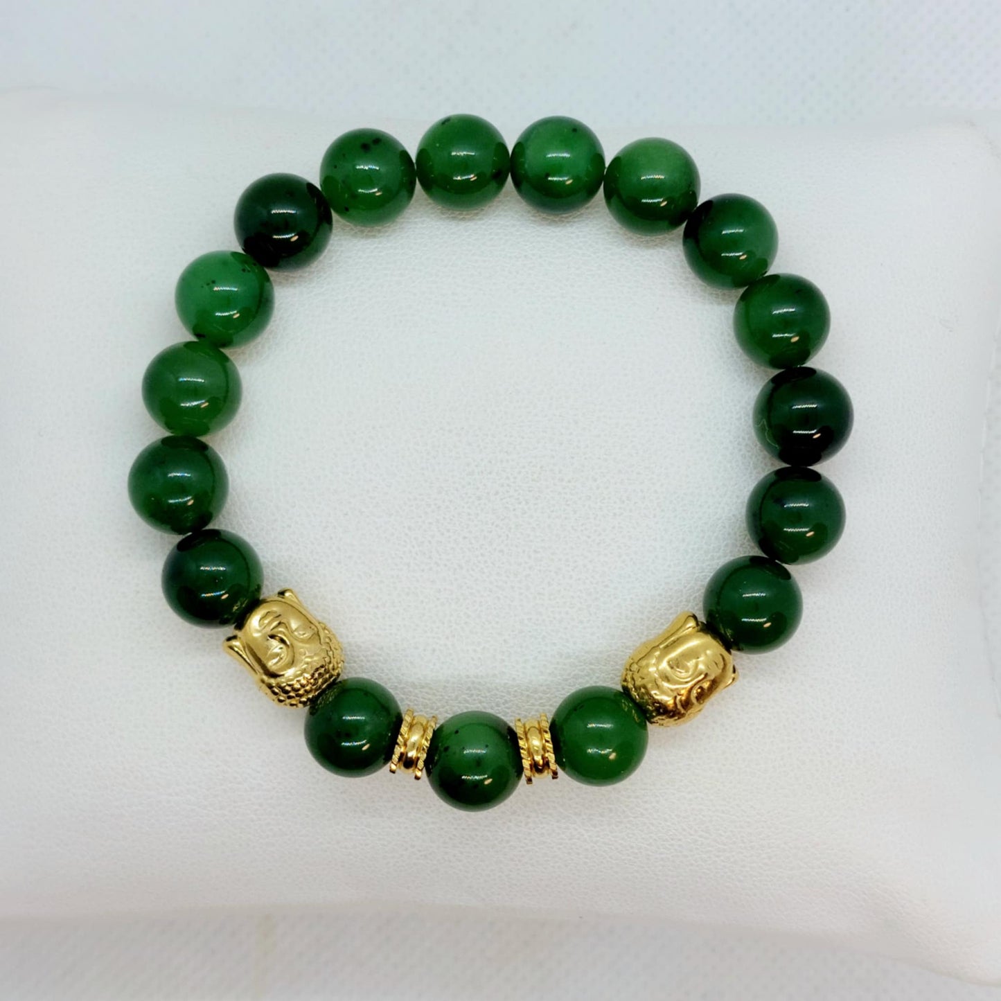 Natural Chinese Jade Bracelet with Buddha Beads in 10mm Stones