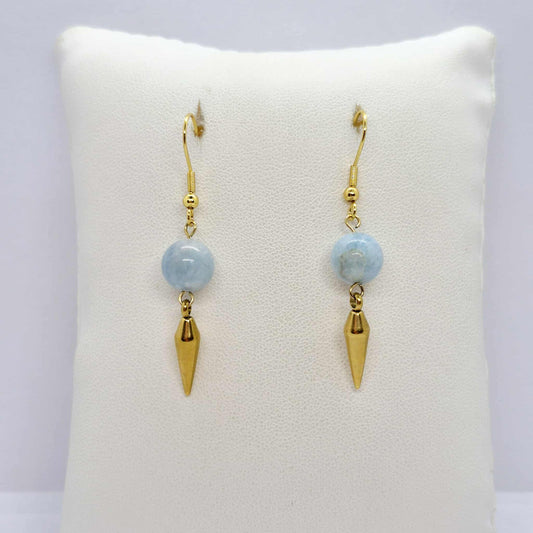 Natural Aquamarine Dangle Earrings in Gold Plated Stainless Steel