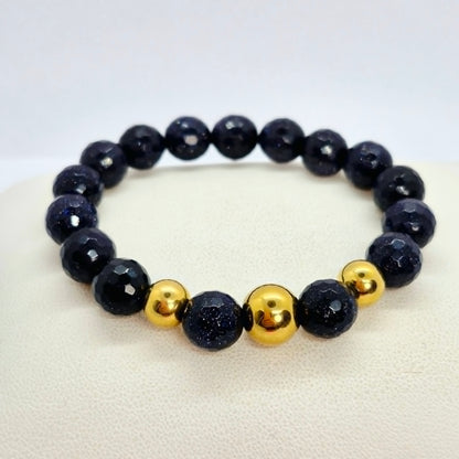 Blue Faceted Goldstone Bracelet in 10mm Stones