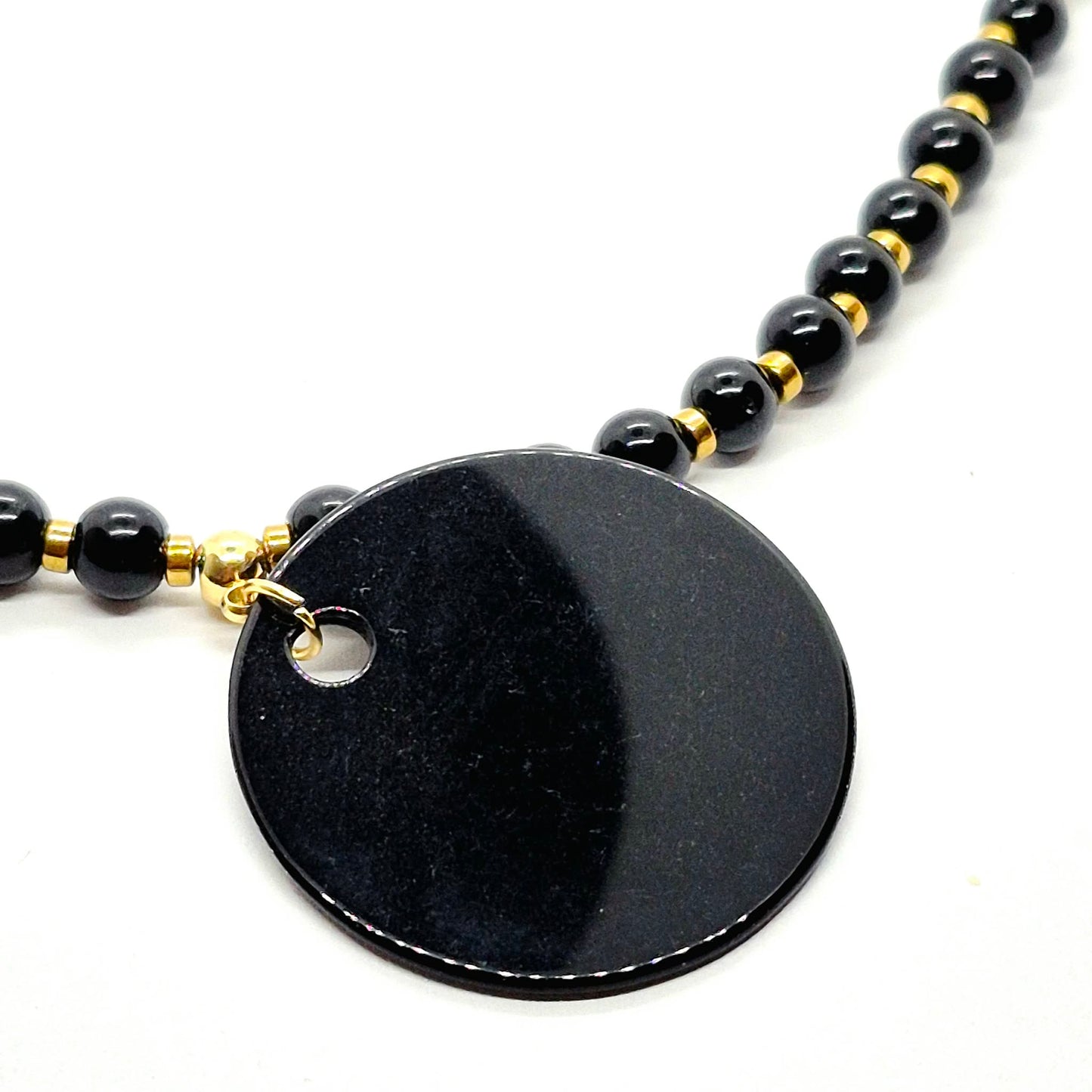 Natural Obsidian Pendant and Necklace in Gold Platted Stainless Steel