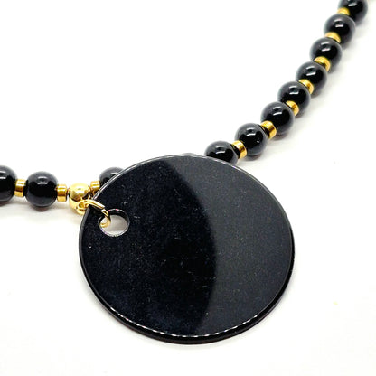Natural Obsidian Pendant and Necklace in Gold Platted Stainless Steel