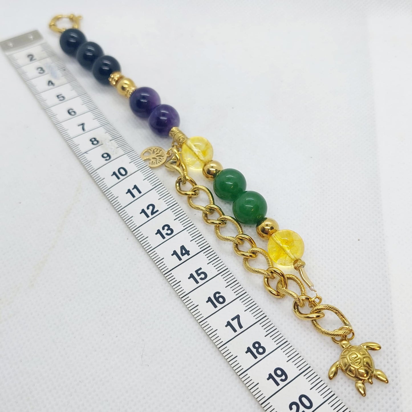 Natural Stone Bracelet with Obsidian, Citrine, Jade and Amethyst in 12mm Stones