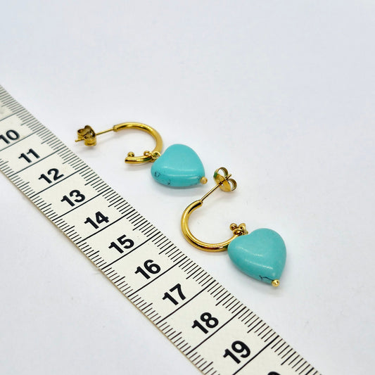 Natural Turquoise Heart Earrings in Gold Plated Stainless Steel