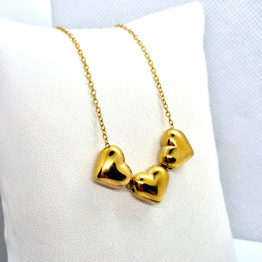 Trio of Hearts Necklace in Gold Platted Stainless Steel