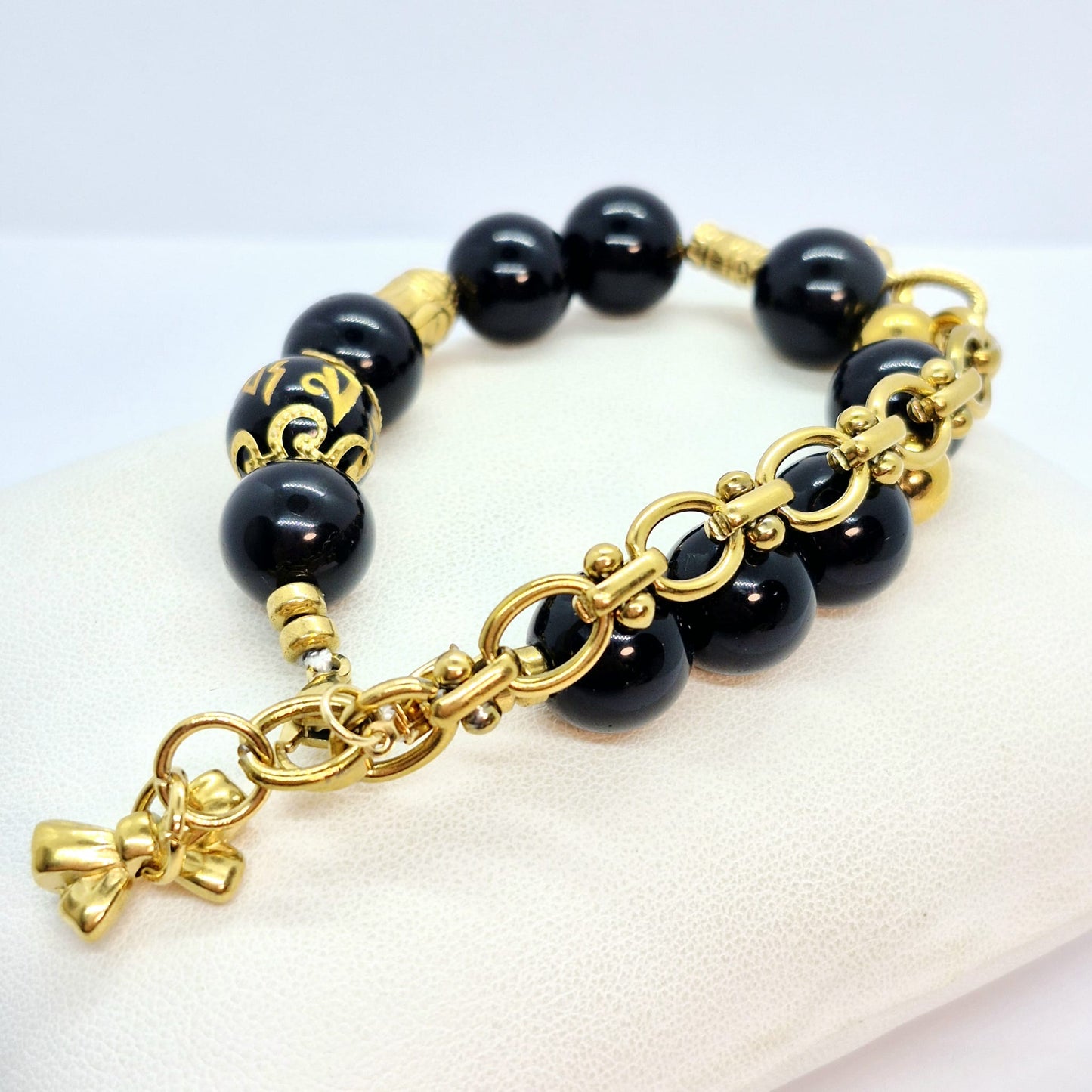 Natural 12mm Black Stone Bracelet with Obsidian