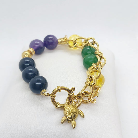 Natural Stone Bracelet with Obsidian, Citrine, Jade and Amethyst in 12mm Stones