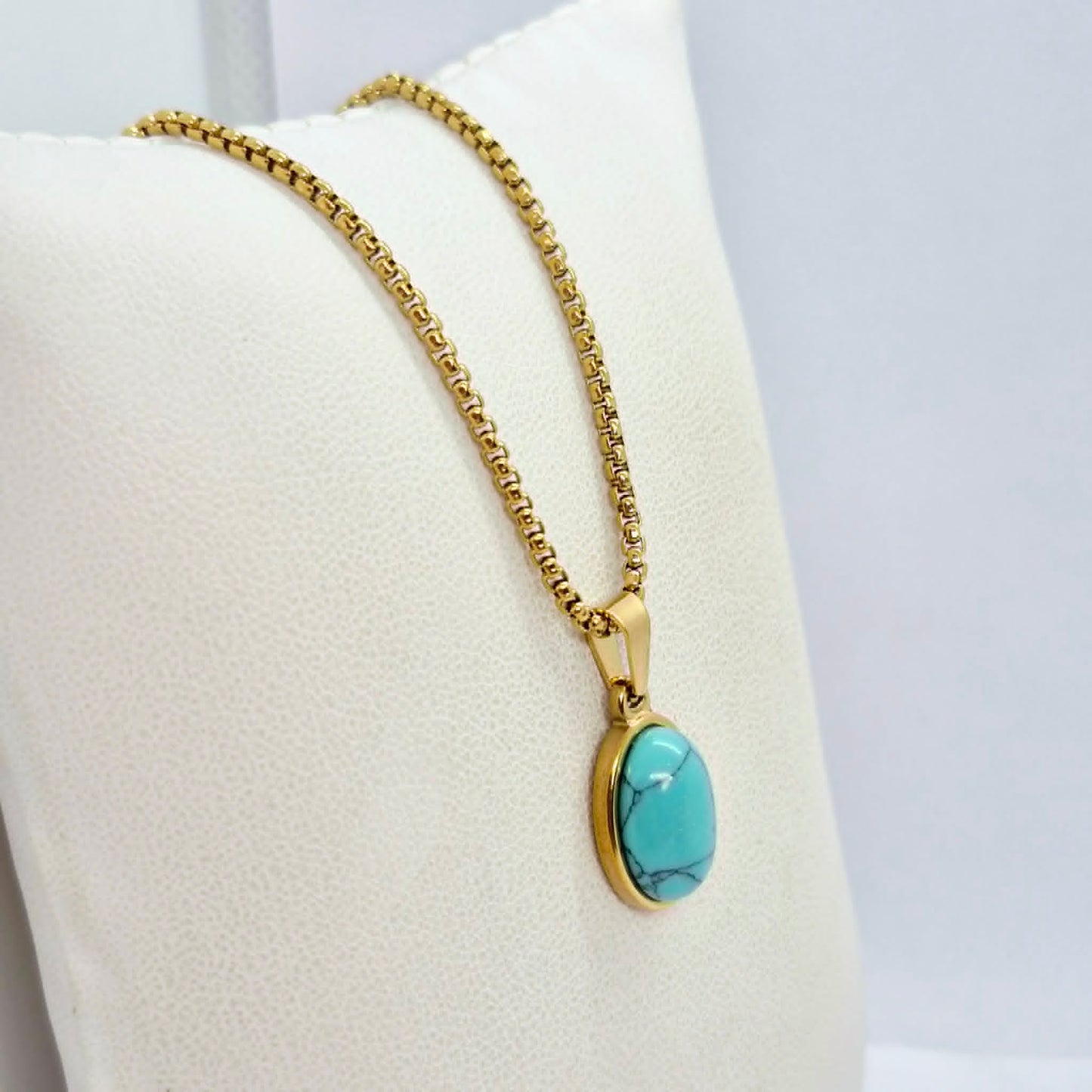 Natural Turquoise Pendant with Gold Plated Stainless Steel Chain Necklace