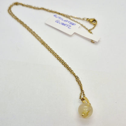 Natural Rutilated Quartz Set in 10mm Stones with Stainless Steel Gold Plated