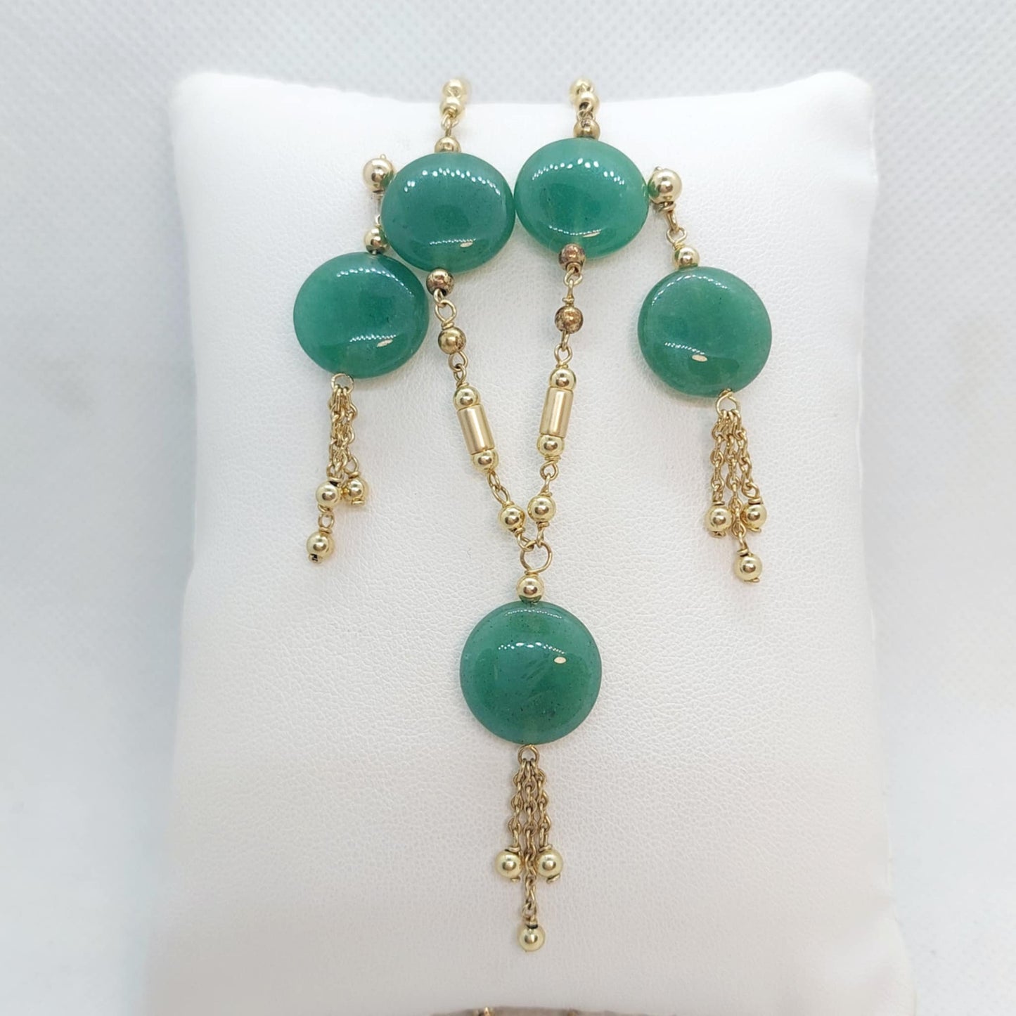 Natural Hetian Jade Jewelry Set in 10K Gold