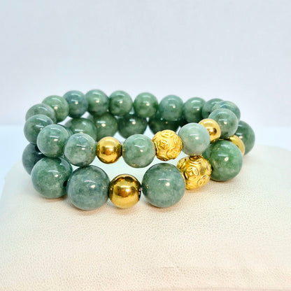 Natural Burmese Jadeite Jade Bracelet in 10 and 13mm Stones
