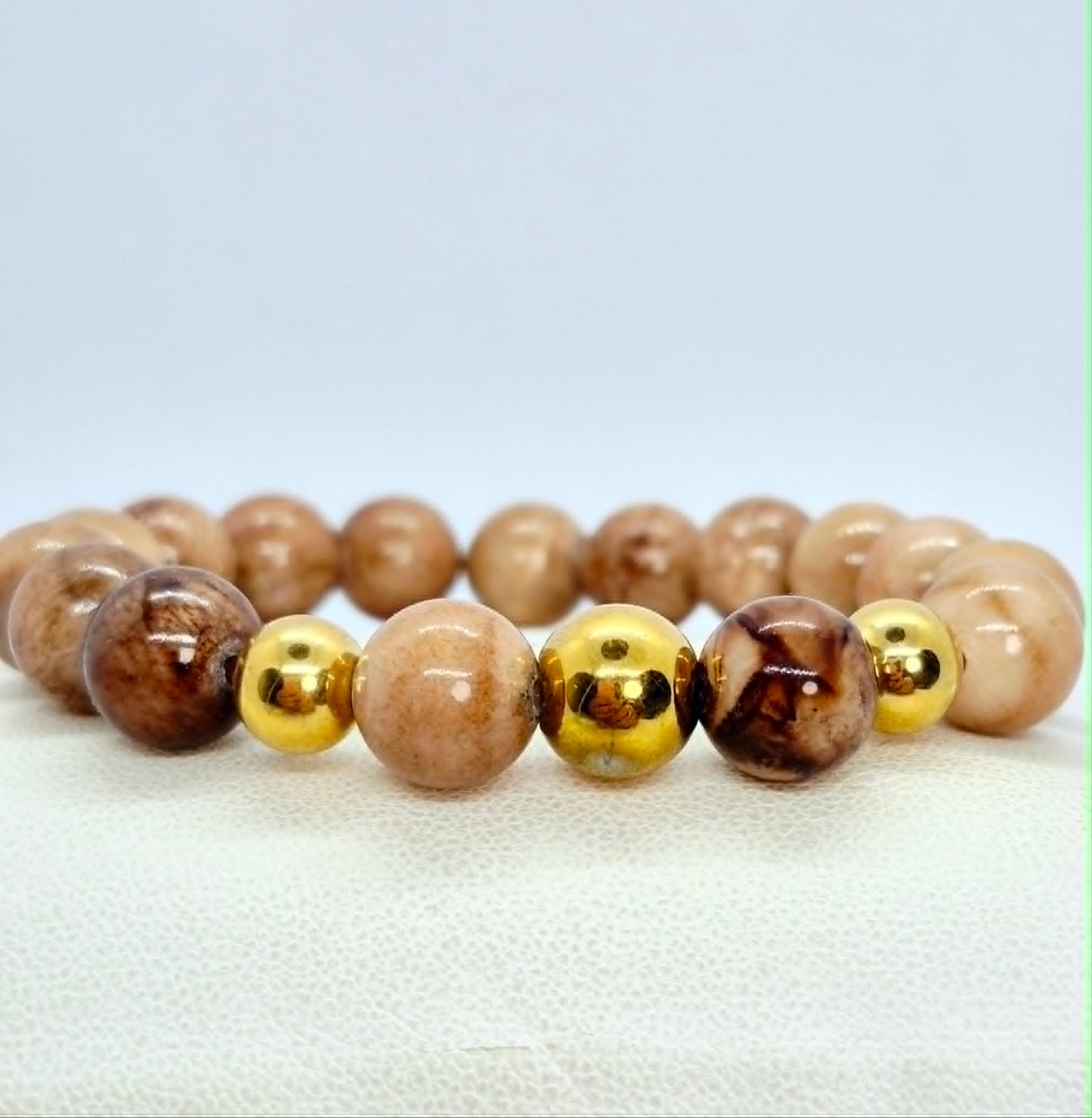 Natuurlijke Lichtbruine Jade Armband met 12mm Kralen