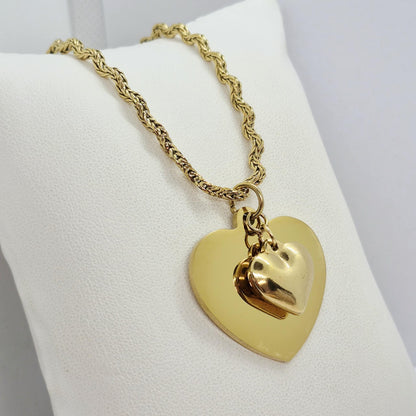 Duo of Heart Pendant in Gold Plated Stainless Steel with Chain Necklace