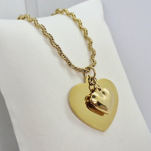 Duo of Heart Pendant in Gold Platted Stainless Steel with Chain Necklace