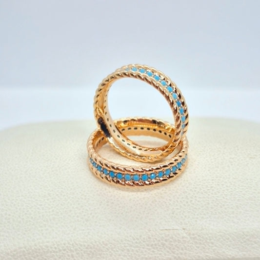 Rose Gold Plated Stainless Steel Ring with Turquoise Stone Design