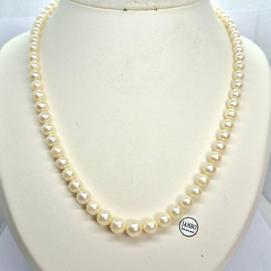 Natural Vintage Pearl Necklace Refurbished Perfect Round Pearls, Exceptional Quality