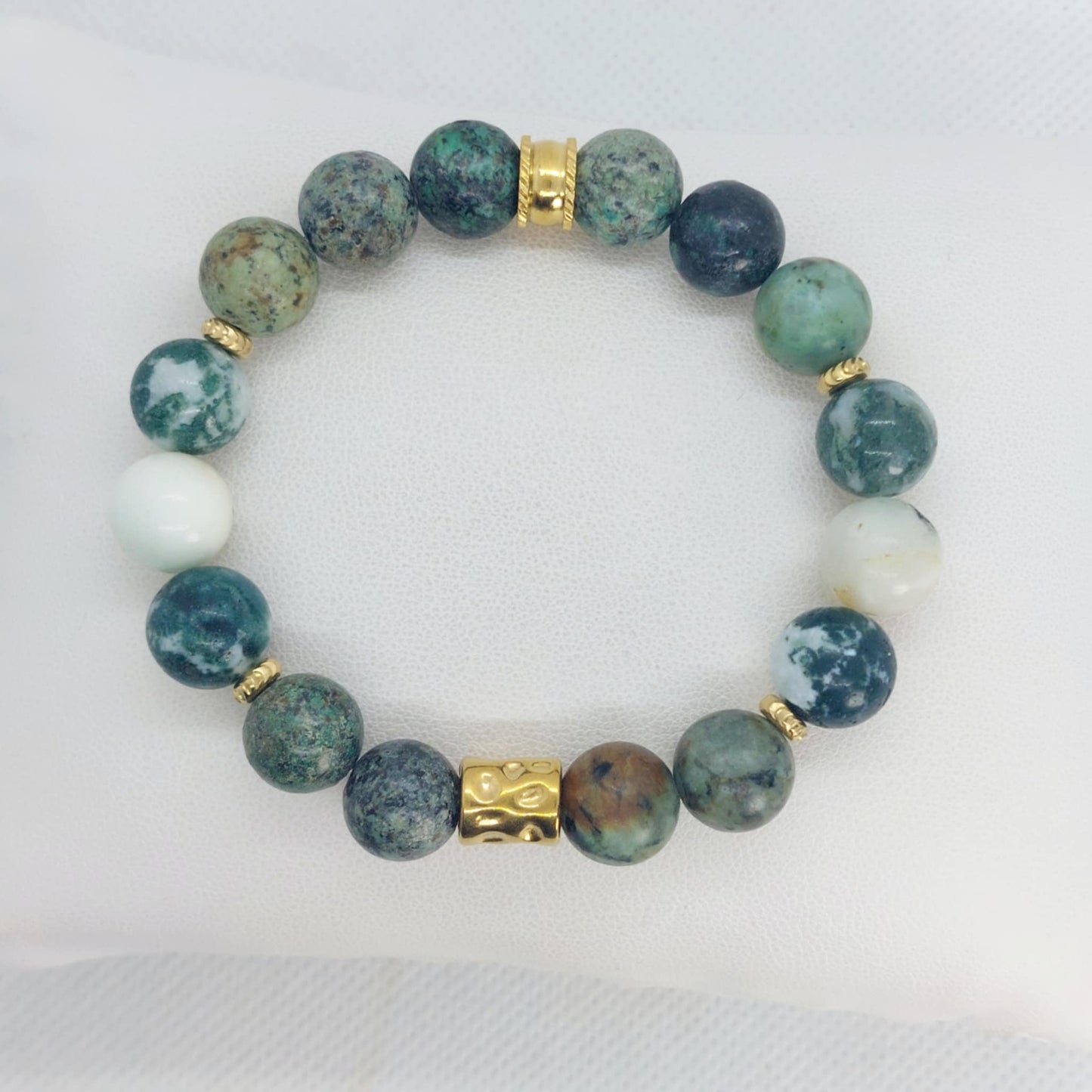 Indian and Moss Agate Garnet Bracelet in 1Omm Natural Stones