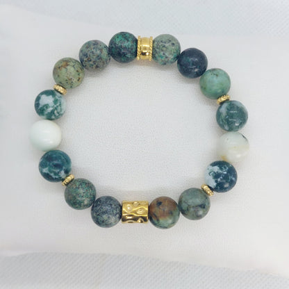 Indian and Moss Agate Bracelet in 1Omm Natural Stones