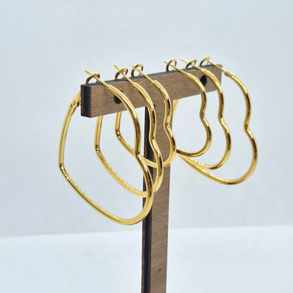 Stainless Steel Gold Plated Heart Hoop Earrings