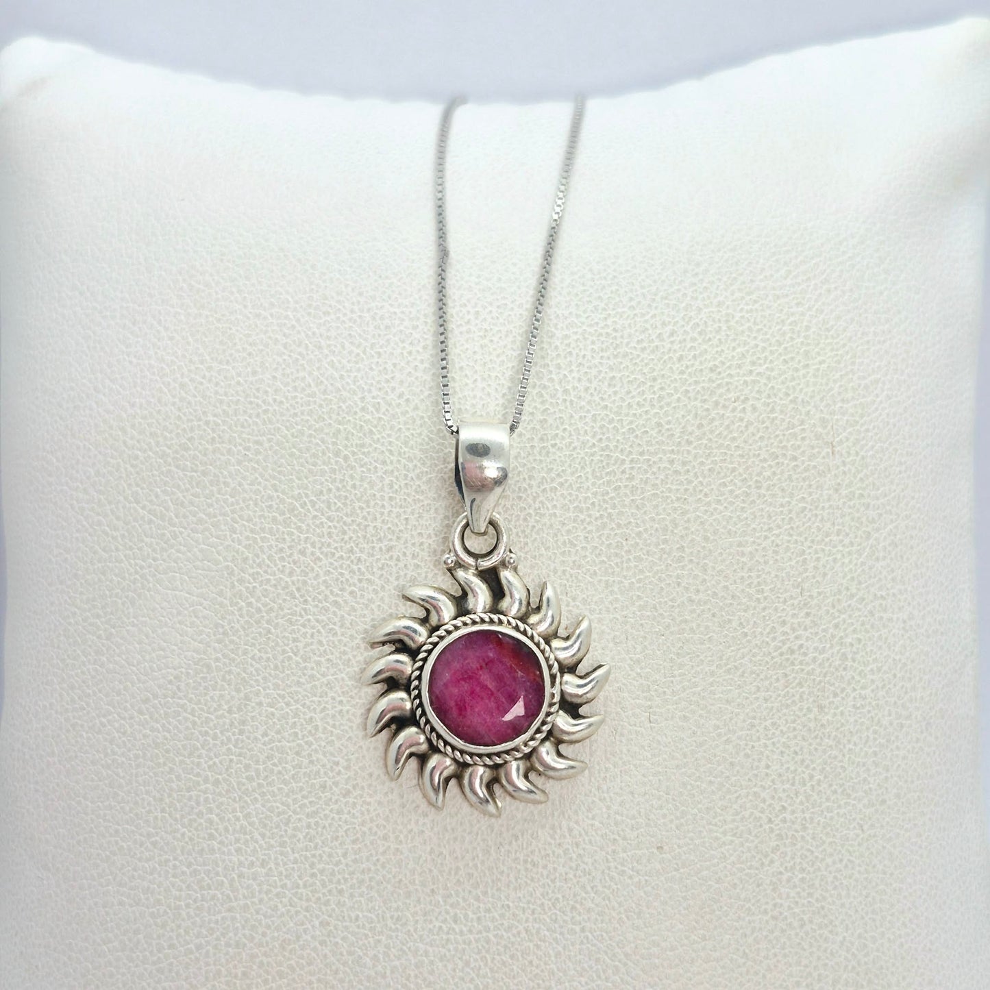 Natural Ruby Stone Pendant with Sterling Silver Setting and Necklace Chain