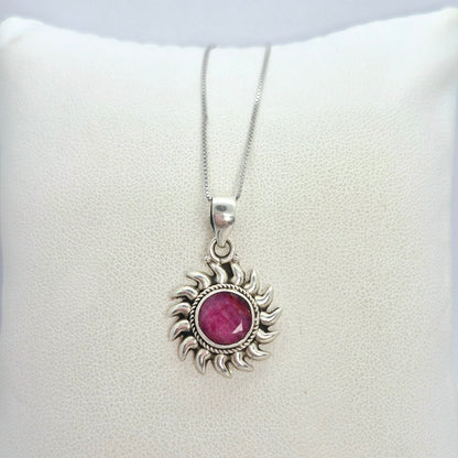Natural Ruby Stone Pendant with Sterling Silver Setting and Necklace Chain