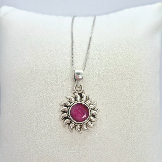 Natural Ruby Stone Pendant with Sterling Silver Setting and Necklace Chain