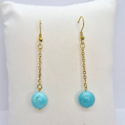 Natural Turquoise Dangle Earrings in Gold Plated Stainless Steel