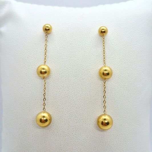 Stainless Steel Balls Dangle Earrings Gold Plated