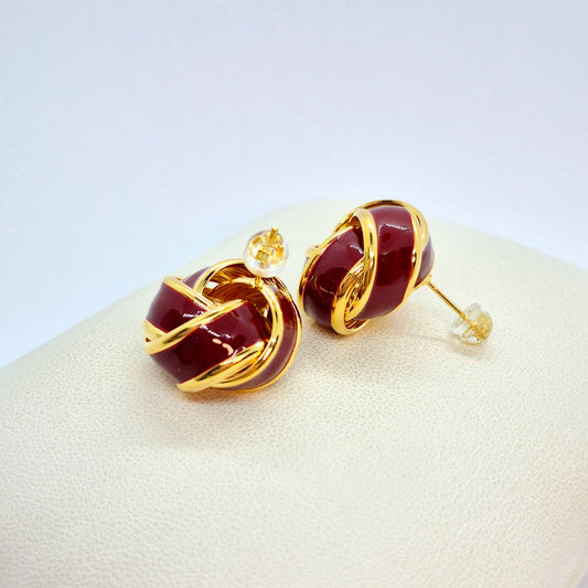 Red Enamel Earrings in Gold Plated Stainless Steel