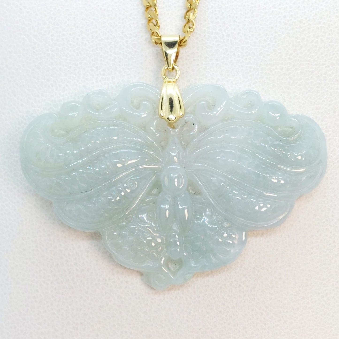 Natural Burmese Butterfly Pendant with Gold Plated Stainless Steel Chain Necklace