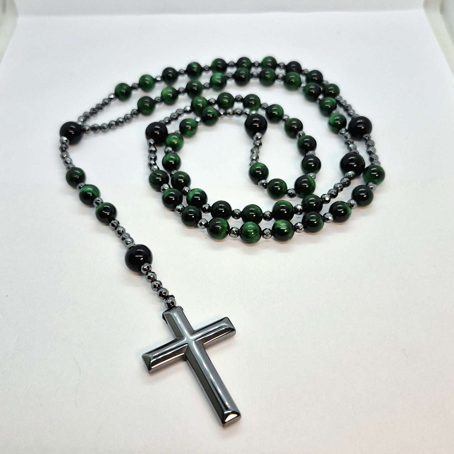 Green Tiger Eye Rosary with Hematite