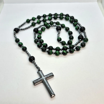 Green Tiger Eye Rosary with Hematite