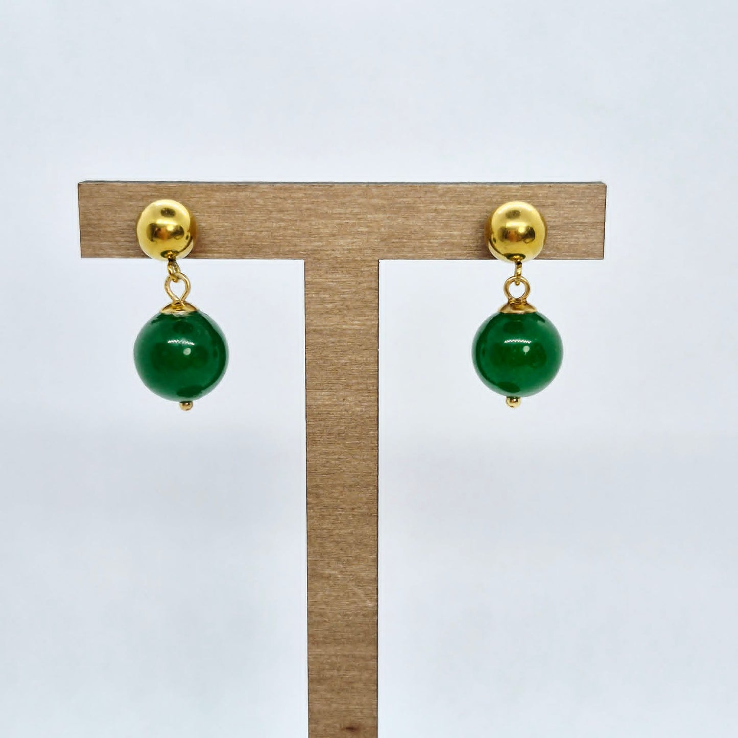 Natural Hetian Jade Set in 12mm Stones and Gold Plated Stainless Steel with Chain Necklace