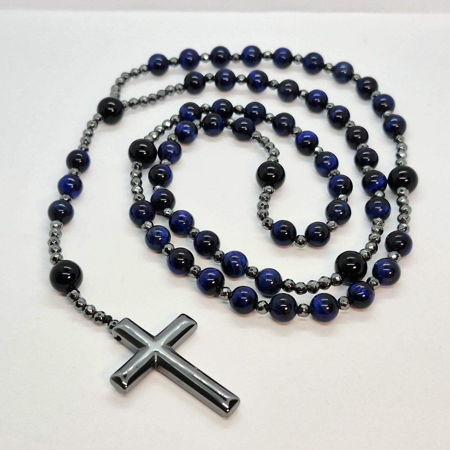 Blue Tiger Eye Rosary with Hematite