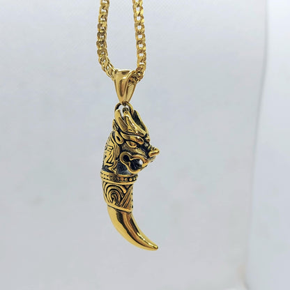 Dragon Tooth Pendant in Stainless Steel Gold Plated Chain Necklace