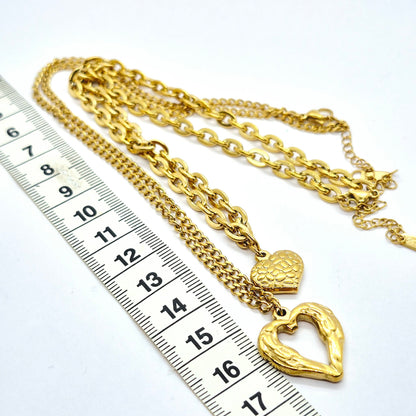 Double Heart Pendant Necklace in Gold Platted Stainless Steel